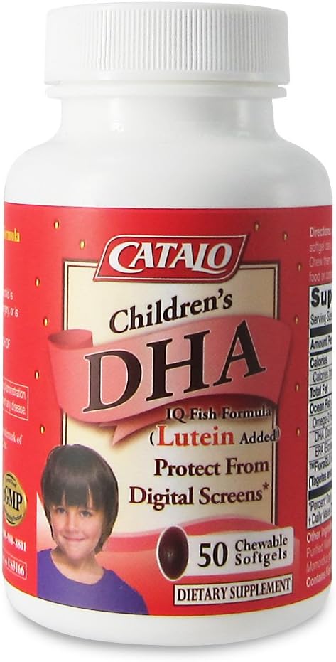 CATALO Children’s DHA IQ Formula with Lutein from Marigold Extract - Omega 3 for Kids, Yummy Strawberry Flavored Chewable Softgels with 200 mg of DHA and 42 mg of EPA - Made in USA