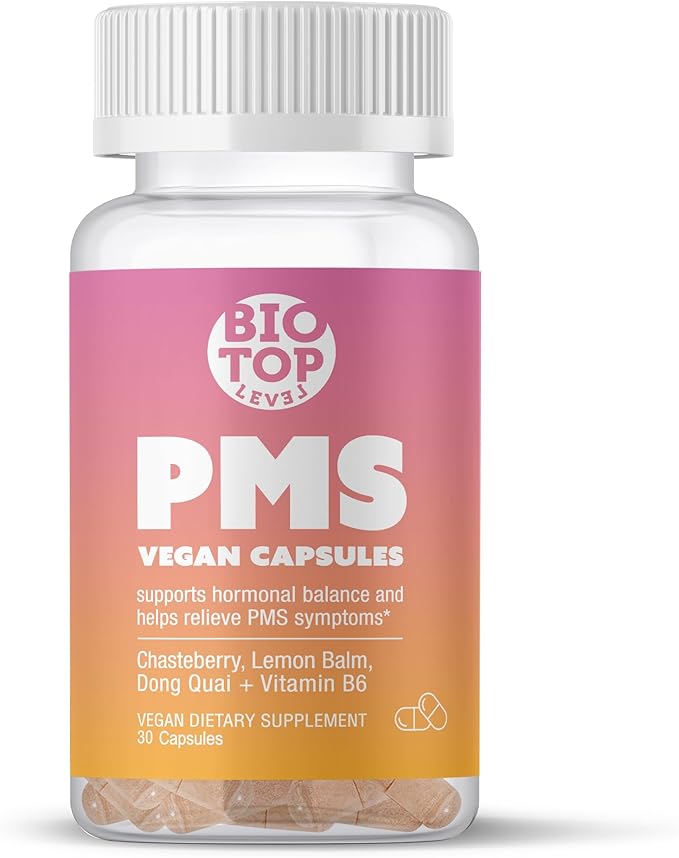 PMS Support Supplement for Women & PMS Relief, Hormone Balance & Menstrual Period Relief for Cramps, Bloating & Mood Swings with Chasteberry, Vitamin B6, Lemon Balm, Dong Quai, 30 Count
