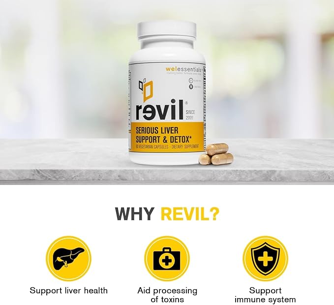 drinkwel WELESSENTIALS Liver and Herbal Support - 90 Vegetarian Capsules - Revil Dietary Supplement with Organic Milk Thistle, Burdock Vitamin C - Gluten-Free
