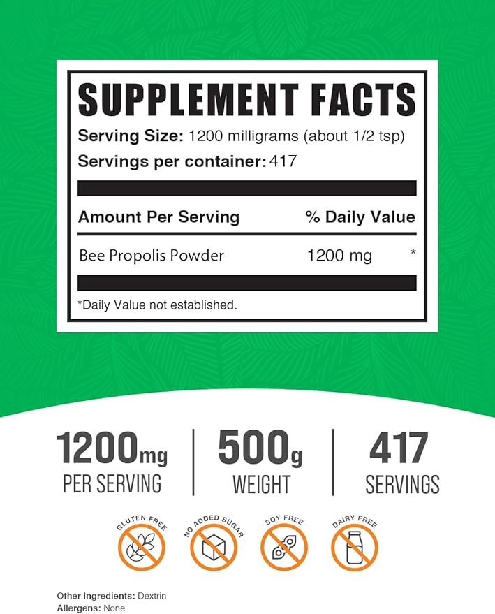BulkSupplements.com Bee Propolis Powder - Bee Propolis Supplement, Superfood Supplement - Natural & Gluten Free, 1.2g per Serving, 500g (1.1 lbs) (Pack of 1)