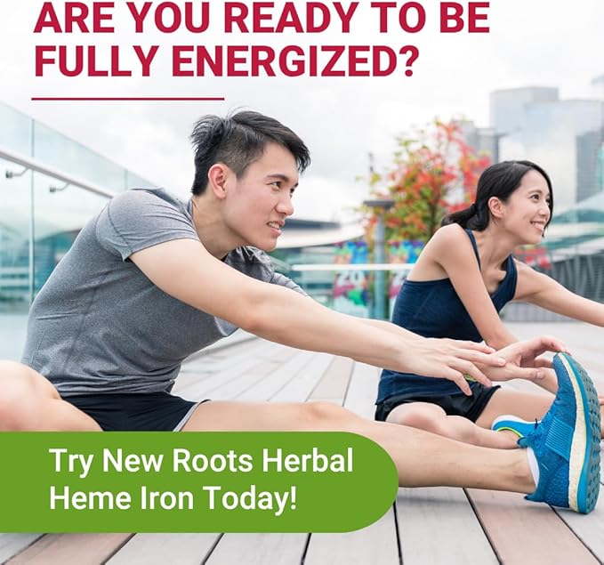 New Roots | Natural Heme Iron Supplement with Vitamin C, B12, & Folate,| Ferritin Supplement for Energy, Focus, and Endurance | Raise Hemoglobin & Ferritin for Women, Low-FODMAP (30 Capsules)