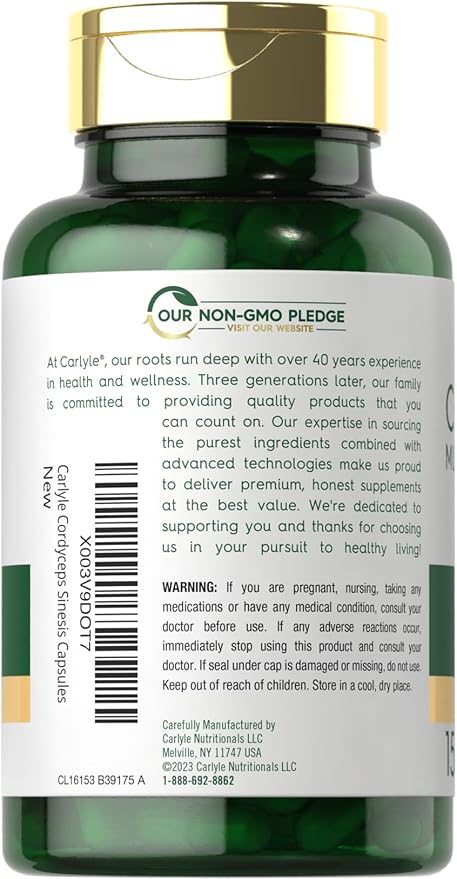 Carlyle Cordyceps Mushroom Capsules 1000mg | 150 Count | CS-4 Strain Mushroom Extract | Non-GMO and Gluten Free