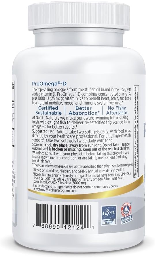 Nordic Naturals ProOmega-D, Lemon Flavor - 60 Soft Gels - 1280 mg Omega-3 + 1000 IU D3 - High-Potency Fish Oil - EPA & DHA - Brain, Eye, Heart, & Immune Health - Non-GMO - 30 Servings