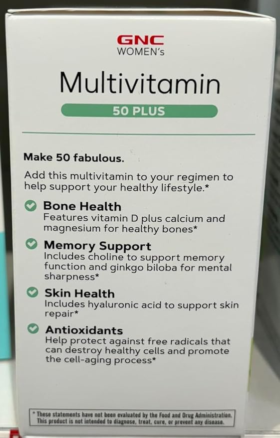 GNC Women's Multivitamin 50 Plus |Supports Bone, Eye, Memory, Brain and Skin Health with Vitamin D, Calcium and B12 | Helps Increase Energy Production | 60 Caplets