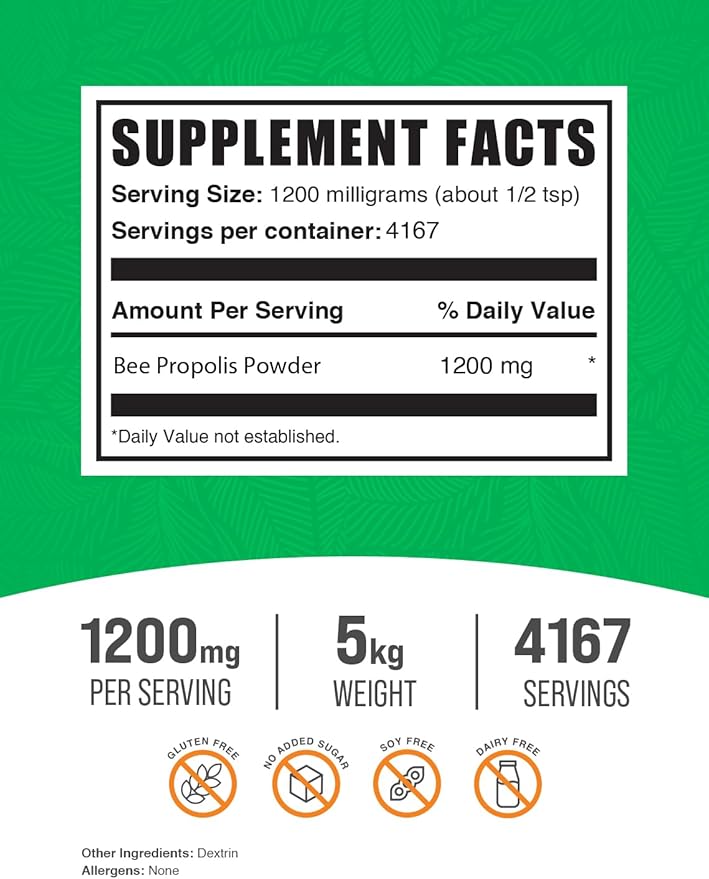 BulkSupplements.com Bee Propolis Powder - Bee Propolis Supplement, Superfood Supplement - Natural & Gluten Free, 1.2g per Serving, 1kg (Pack of 5) (11 lbs)