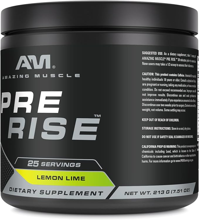 Pre Rise | Pre-Workout Powder Supplement with Caffeine & Beta-Alanine for Men & Women | 25 Servings (25 Servings, Lemon Lime)