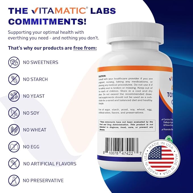 Vitamatic Tongkat Ali Extract 200 :1 Extract for Men (Longjack) Eurycoma Longifolia - 1800 mg Per Serving - Made with Fadogia Agrestis 20:1 Extract, Tribulus 95% & Panax Ginseng - 180 Capsules