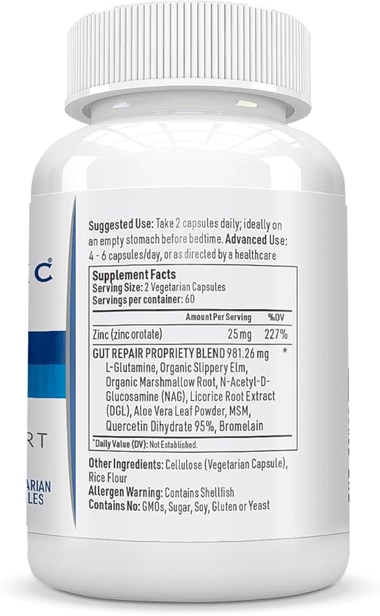Leaky Gut Repair Supplement - Glutamine, Slippery Elm, Quercetin, Licorice Root. Supports IBS, Heartburn, Bloating, Gas, Constipation, SIBO, Energy Levels, 120CT