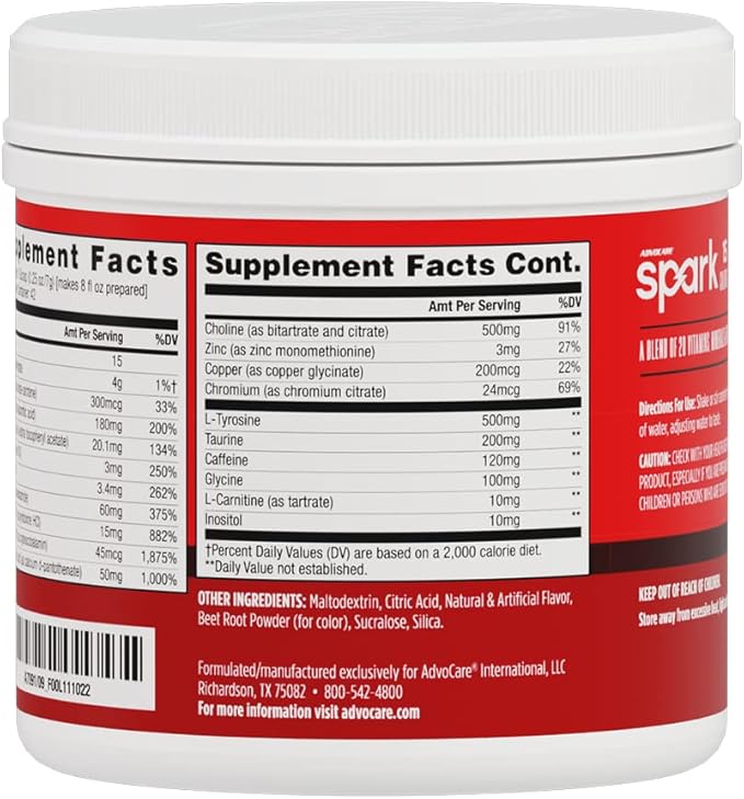 AdvoCare Spark Vitamin & Amino Acid Supplement - Focus & Energy Drink Powder Mix with Vitamin A, B-6, C & E - Also Includes L-Carnitine & L-Tyrosine - Cherry - 10.5 oz