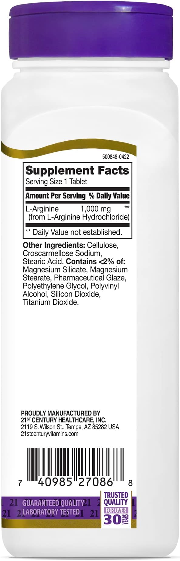 21st Century L-Arginine 1000mg, Maximum Strength 100 ea (Pack of 2)