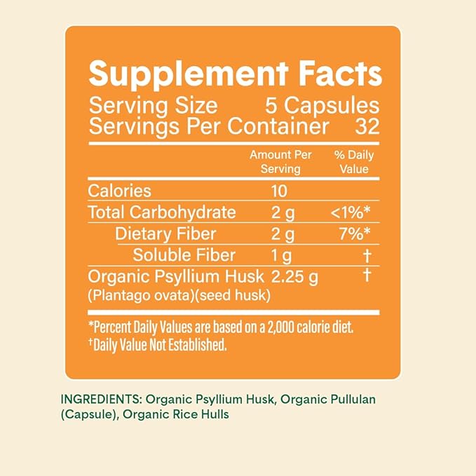 Bellway Super Fiber Capsules - USDA Organic Psyllium Husk Capsules - Daily Psyllium Husk Fiber Supplement for Digestive Health and Regularity - Plant Based, Non-GMO, Kosher - 160 Capsules