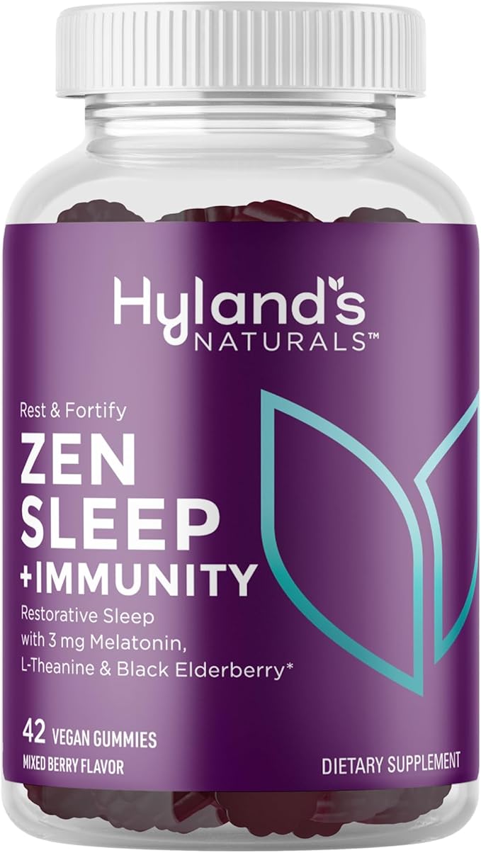 Hyland's Rest and Fortify Zen Sleep Aid and Immune Support, 42 Vegan Gummies, with Melatonin and L-Theanine for Sleep Support and Organic Black Elderberry, Vitamin C and Zinc