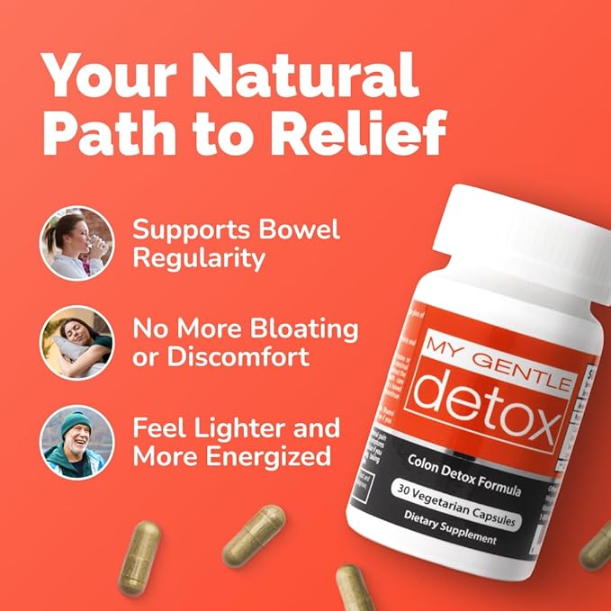 My Gentle Detox - Gentle Constipation Relief for Women & Men - Take at Night, Poop Next Day - 100% Natural Colon Detox Supplement for Less Bloating, Gas, Discomfort (30 Ct)
