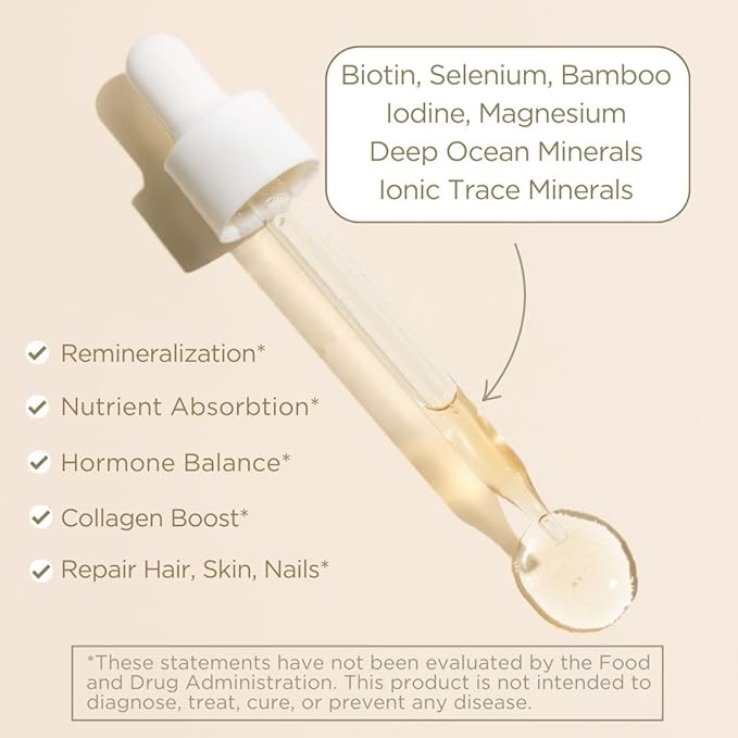 Beauty Drops Vitamin and Mineral Supplement for Radiant Hair, Skin, and Nails – Deep Ocean Minerals, Ionic Trace Minerals, Biotin, Selenium, Bamboo Extract – Lemon Flavor, 30-Day Supply