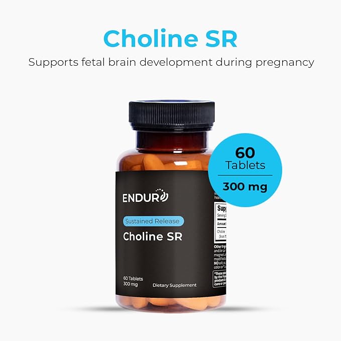 Choline Bitartrate Sustained Release - 300mg 60 Tablet - Promotes Brain Health, Mental Focus & Memory - Prenatal Supplement for Development & Growth - 100% Vegan & Non-GMO Co.