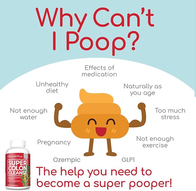 Health Plus Super Colon Cleanse 120 Day Supply of Gentle Gut Cleanse Detox, Psyllium Husk, Probiotics for Constipation Relief & Digestive Support, 480 Capsules