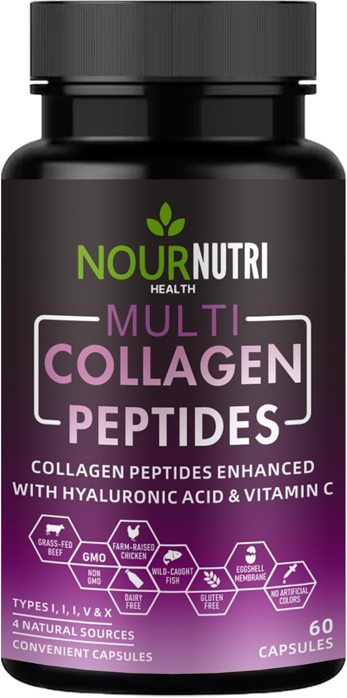 Multi Collagen Peptides Capsules – 4 Natural Sources – Types I, II, III, V & X – 60 Capsules