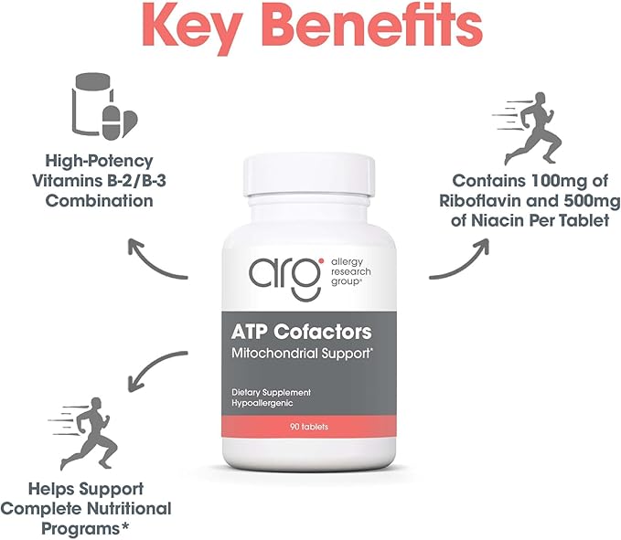 Optimox ATP Cofactors Supplement - Vitamin B Complex for Men & Women, Vitamin B2, Vitamin B3, 100mg Riboflavin, 500mg Niacin, High Potency Tablets - 90 Count