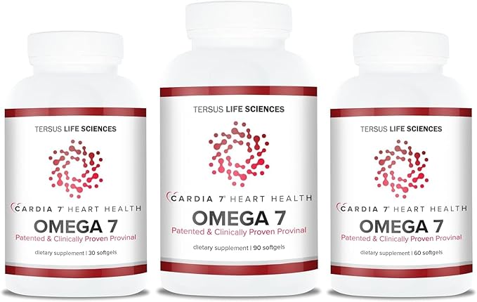 Cardia 7 Heart Health Omega 7 - Containing Patented Provinal Purified Omega 7 Fatty Acids - No Fish Smell or Burp-Back - 60ct Soft Gels