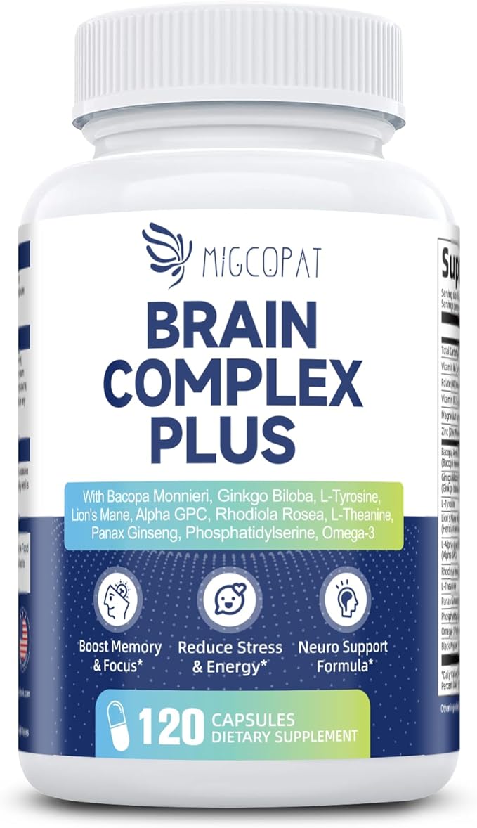 Brain Supplements for Memory & Focus - Nootropic with Bacopa Monnieri, Lion's Mane, Alpha GPC, Phosphatidylserine | Supports Mental Clarity & Cognitive Function | Vitamin B6 & B12-120 Capsules