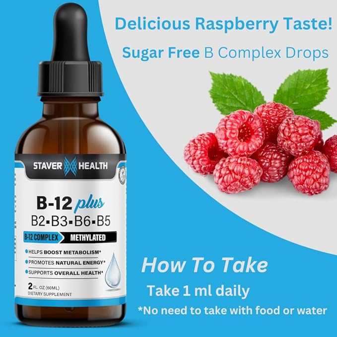 B12 Plus Liquid Vitamin B Complex Supplement - B Complex Vitamin Supplement - 2 Month Supply - Energy Support Supplement - Vegan - Non-GMO - Gluten Free - 2 Fl Oz