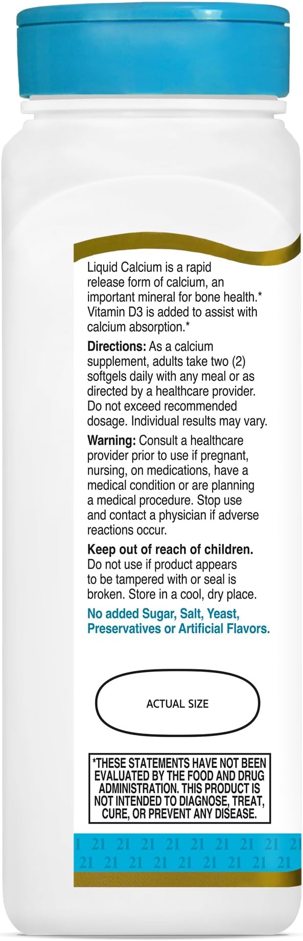 21st Century Calcium Plus D3 Liquid Filled Softgel, 1200 mg, 90 Count (Pack of 2)