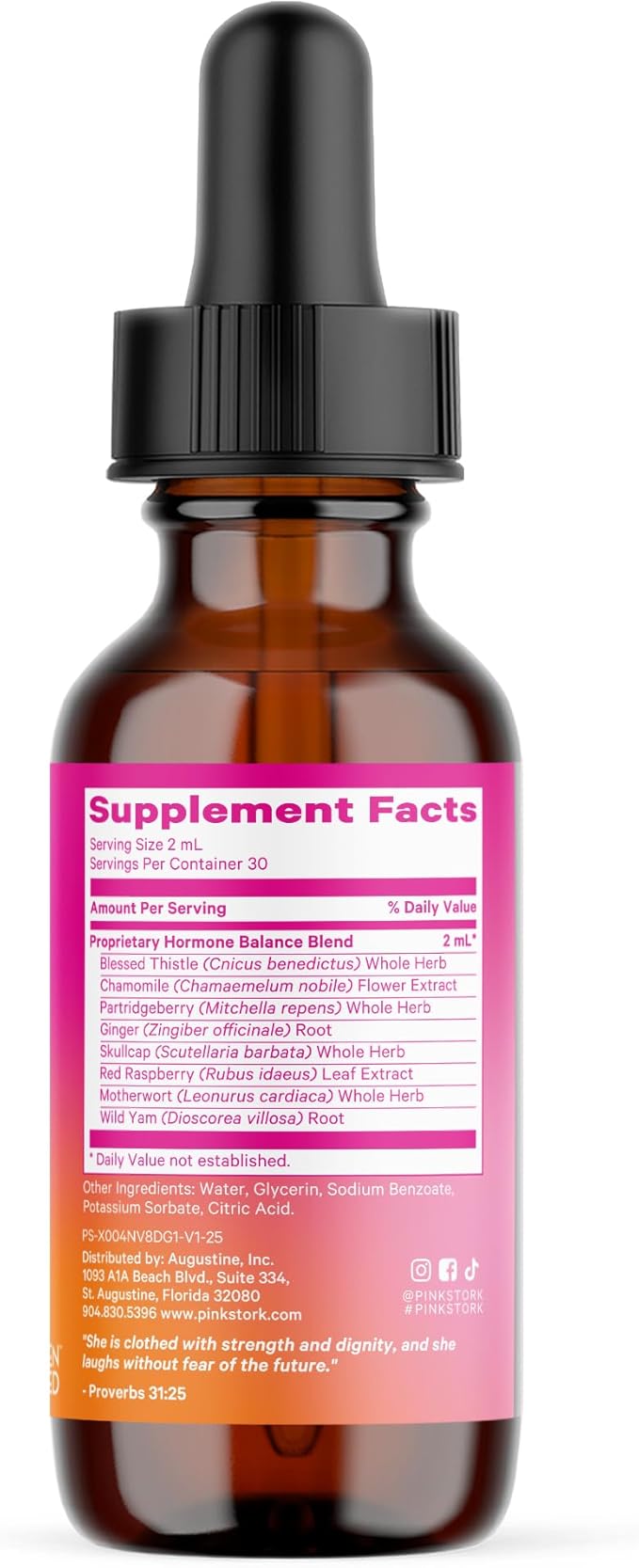 Pink Stork Hormone Balance Support Liquid - Hormonal Health, PMS and Period Relief, Menopause + Mood Support, Herbal Supplement for Women with Red Raspberry Leaf & Wild Yam - Vegan, 2 oz, 30 Servings