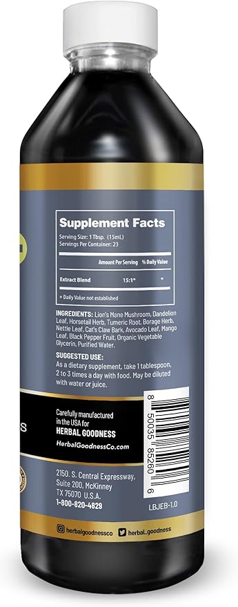 Herbal Goodness Bone and Joint Liquid Extract 12oz - Organic Support for Bone & Joint Health, Muscles, and Mobility with Calcium, Magnesium, Glucosamine, and Chondroitin for Men and Women - 1 Btl