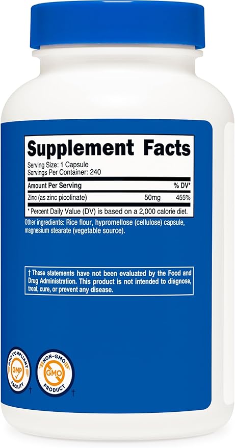 Nutricost Zinc Picolinate 50mg, 240 Vegetarian Capsules - Gluten Free and Non-GMO (240 Caps)