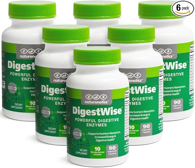 DigestWise Digestive Enzymes - 10 Powerful Vegan Enzymes to Support Digestion, Gas, Bloating & Constipation Relief - Keto Friendly - Lab Tested - 90 Capsules (6)
