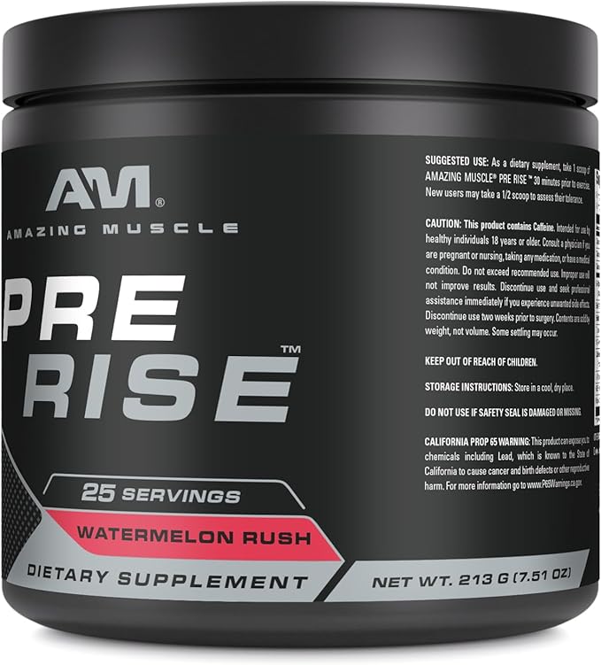 Pre Rise | Pre-Workout Powder Supplement with Caffeine & Beta-Alanine for Men & Women | 25 Servings (25 Servings, Watermelon Rush)