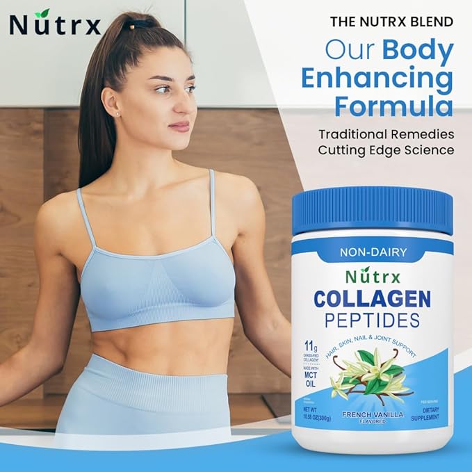 Collagen Peptides Powder Vanilla - Sugar Free, Non-Dairy Collagen Protein Powder - Dissolves Easy, No Clumps Collagen Powder with Vital Proteins, Collagen Protein Supplements - by Nutrx