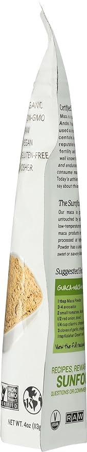 Sunfood Organic Maca Powder - Maca Root Powder, Maca Powder Organic, Maca Supplement for Men & Women with Adaptogens, Peruvian, Raw, Vegan, Premium Maca Powder - 4 Oz Bag