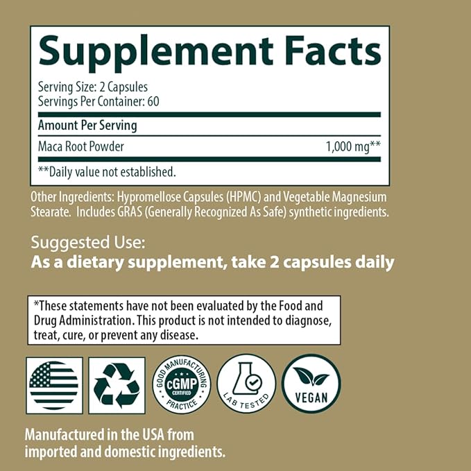 Sanar Naturals Maca Root Supplement 1000mg - Supports Stamina Performance, Energy, and Mood - Maca Root Capsules for Women and Men, Non-GMO, Gluten-Free, 120 Capsules