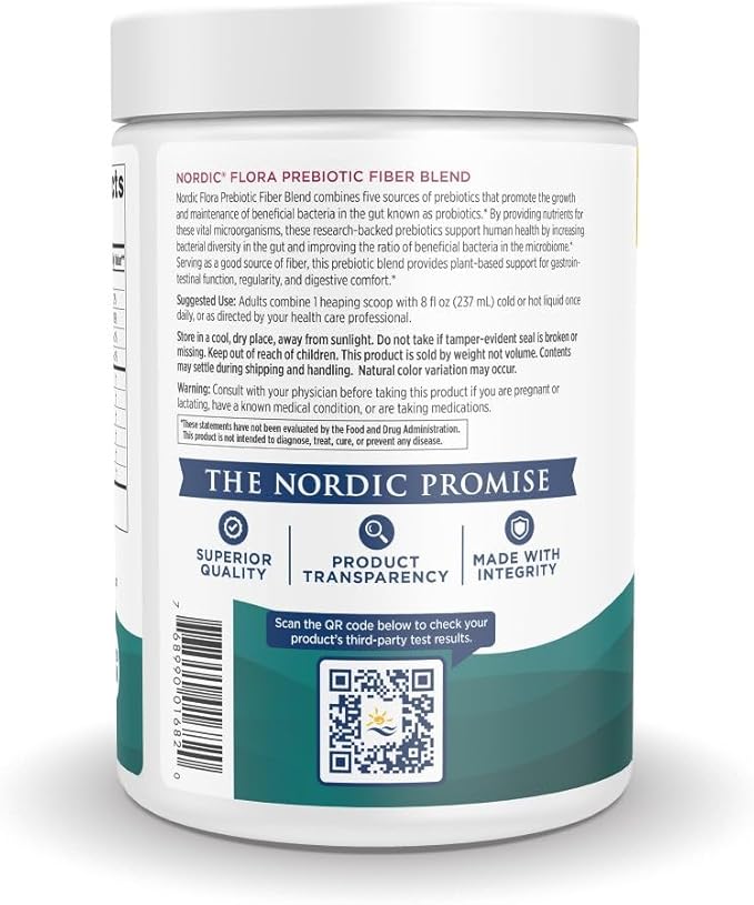 Nordic Naturals Nordic Flora Prebiotic Powder, 204 Grams - Unflavored Prebiotic Powder - 30 Servings
