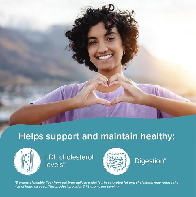 Oat Bran Powder with 750mg Beta Glucan per Serving - Easy-Mix Soluble Fiber for Cholesterol Management & Immune Support - Heart Healthy, Non-GMO & Vegan Oatmeal Powder