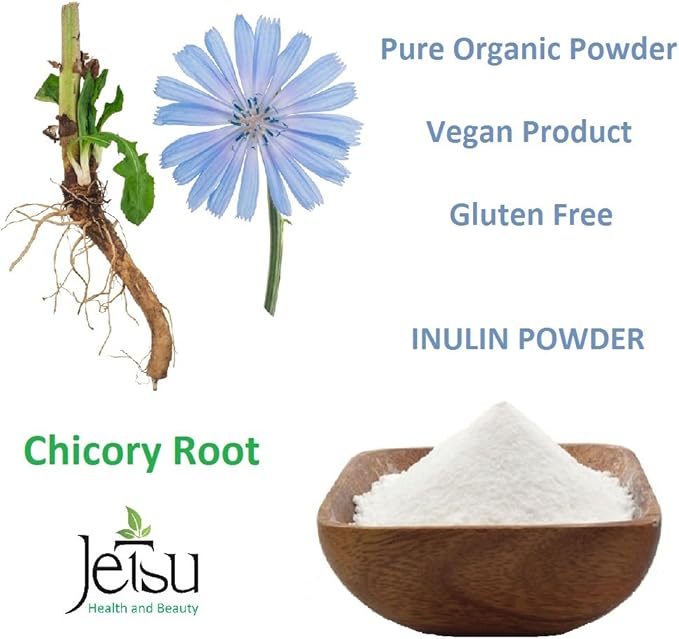 Jetsu Inulin Powder Organic Chicory Root (FOS) - Soluble Inulin Fiber Prebiotic Intestinal Support, Enhances Calcium Absorption, Stimulates Friendly Bacteria, Promotes Prebiotic Growth, 8oz
