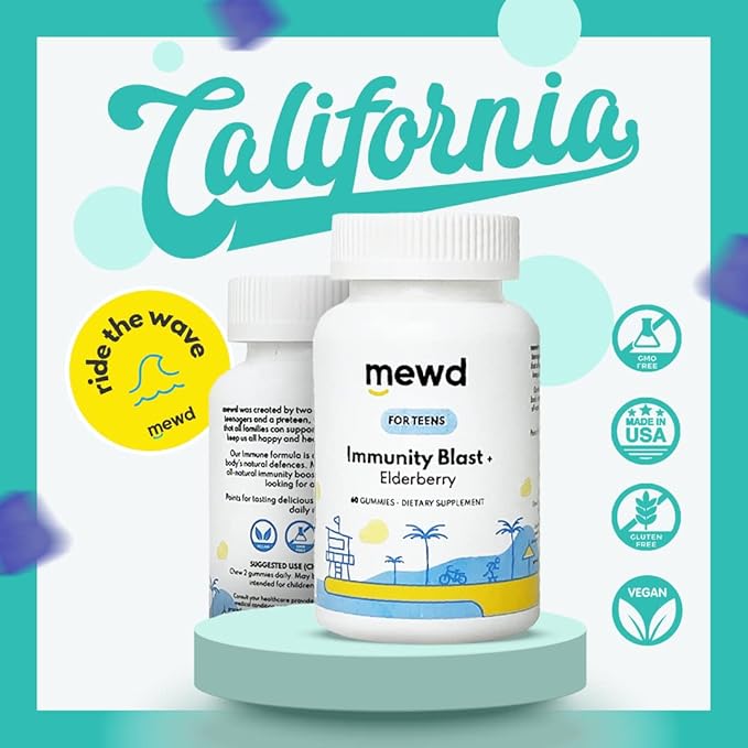 MEWD Teen and Kids Elderberry Immunity Multivitamin Gummies -Zinc, Vitamins A,C,D3,B12 for Immune Support,Brain Health, Focus, Made in USA, Girls and Boys.
