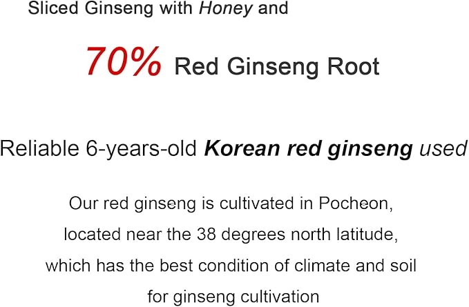 Pocheon 200g(10ea X 20g) 6Years Sliced Korean Panax Red Ginseng Roots with Honey, Saponin, Natural Immune Support