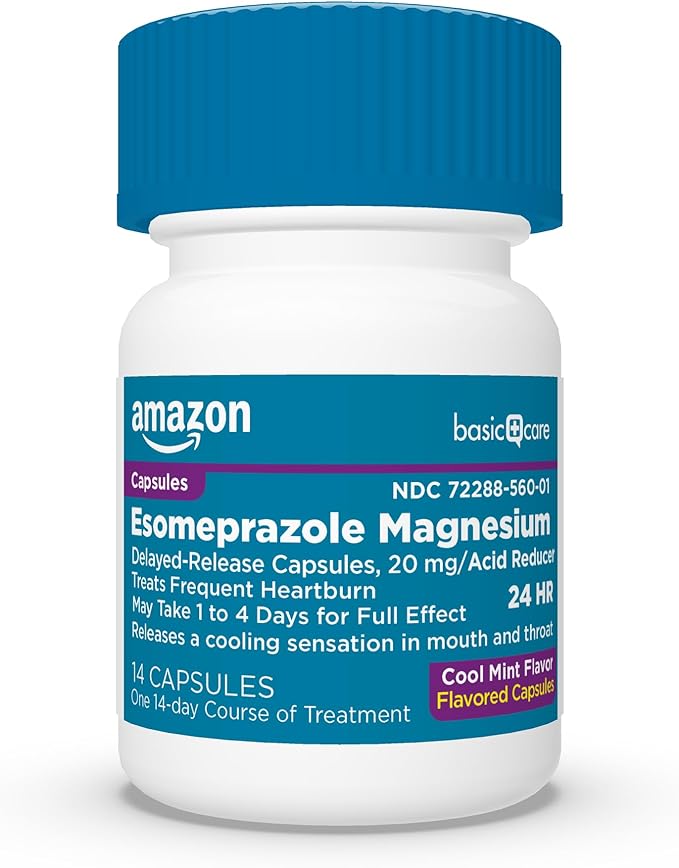 Amazon Basic Care Esomeprazole Magnesium Delayed-Release Capsules 20 mg, Acid Reducer, Cool Mint, 14 Count