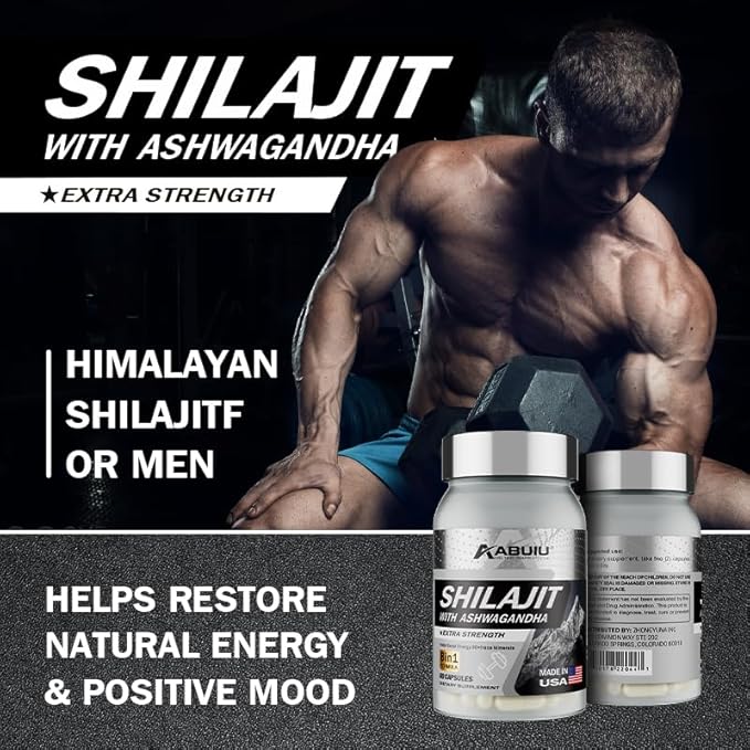 Shilajit for Men Women Pure Himalayan Shilajit Resin Containing Fulvic Acid, 8-in-1 with Ashwagandha Rhodiola Rosea Ginseng, Supports Energy Mental Clarity Focus, 120 Capsules / 2 Packs