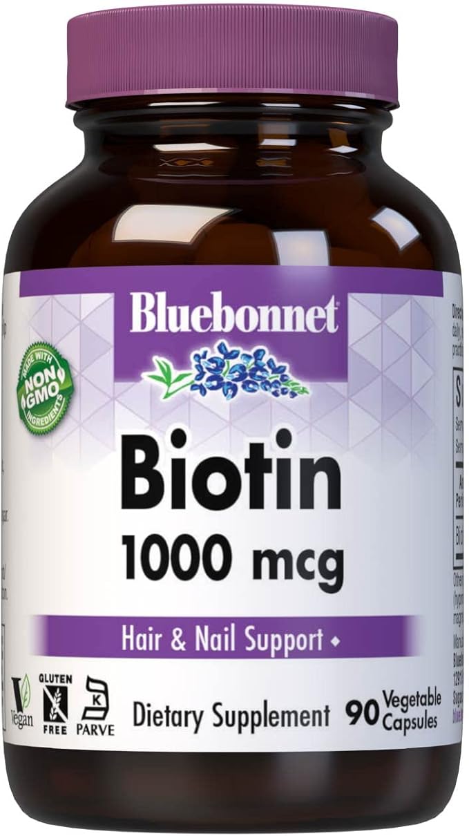 Bluebonnet Nutrition Biotin 1000 Mcg Vegetable Capsules, Biotin is a B Vitamin That Helps Make Keratin, Vegan, Vegetarian, Non GMO, Gluten Free, Soy Free, Milk Free, Kosher, Vegetable Capsules, 90 Count