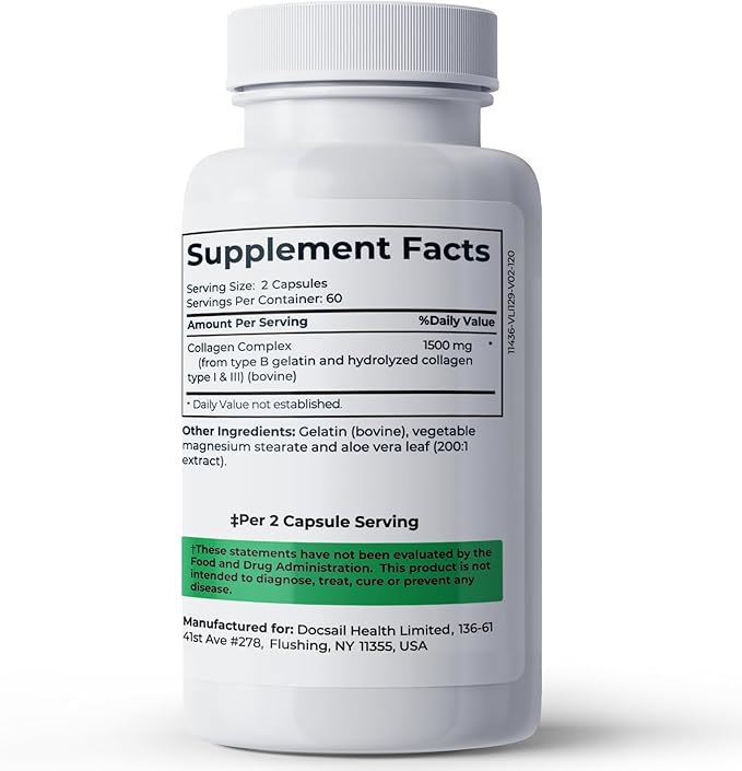 Collagen Complex Premium Supplement 1500 Mg Collagen Type I and III Hydrolyzed Multi Collagen Capsules Support Healthier Hair Skin Bone & Joints Non GMO 120 Veggie Capsules Made in USA