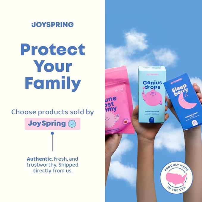 JoySpring Genius Drops for Kids | Clinically Proven Focus Supplement | Liquid Herbal Focus Supplement with Ginkgo Biloba for Kids (1 fl oz) 30 Servings