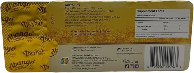 Abango & Propolis Cough Drop Trays - 8 Individually Wrapped Drops Each - Winter Herbal Blend, Delicious Flavor (3 Pack) - Dulces para la TOS con Abango & Propóleo - Dietary Supplement