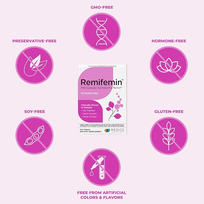 Menopause Symptoms Relief - Clinically Proven Ingredients - Menopause Supplements - Black Cohosh - Estrogen-Free - Made in Germany - 120 Tablets
