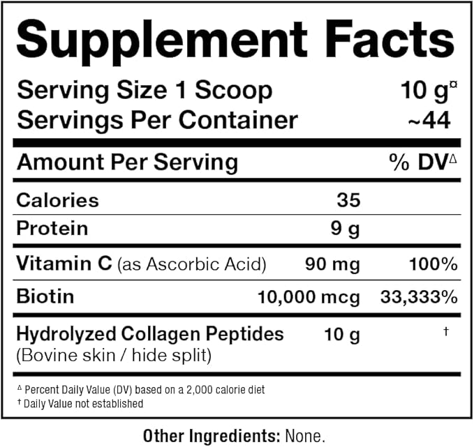 ALLMAX Nutrition Grass Fed & Pasture Raised Collagen with 10,000 mcg Biotin + 90 mg Vitamin C, Unflavored, 15.5 oz (440 g)