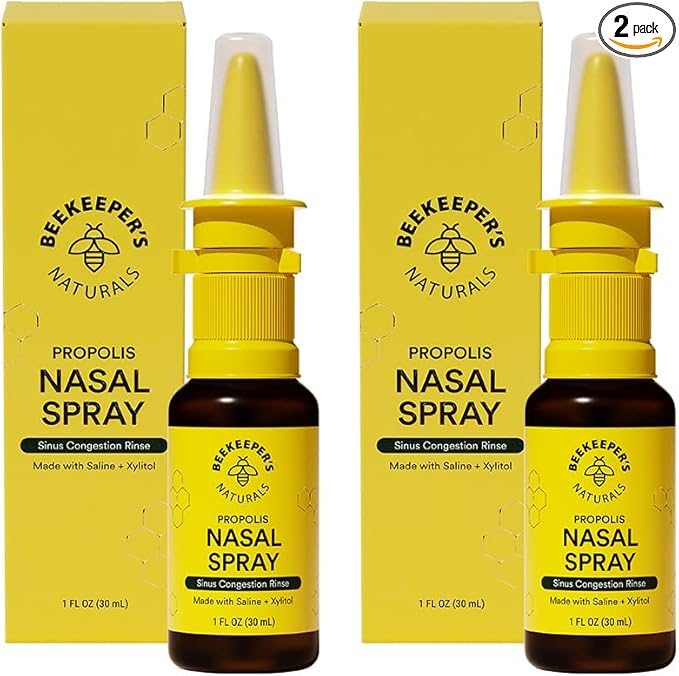 Beekeeper's Naturals Nasal Spray for Adults with Propolis, Xylitol & Saline, Clears Nasal Congestion, Moisturizes Sinus Canal, & Decongest Sinus Cavities, 1 fl oz(Pack of 2)