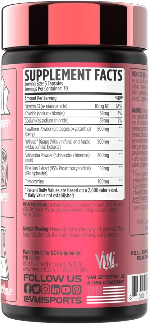 VMI Sports | Vasogen Ultra Nitric Oxide Booster | Stim Free Pre Workout for Strength, Endurance & Muscle Building | Vasodilator and Nitric Oxide Supplement (90 Capsules)