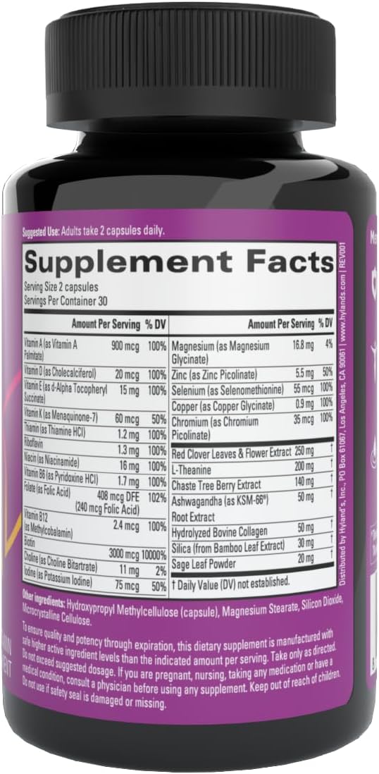 Hyland's Rock On Menopause and Youthful Skin Care Multivitamin for Women with Immune Support, 60 Capsules, Menopause Relief for Women with Biotin, Collagen, and Red Clover (Pack of 2)